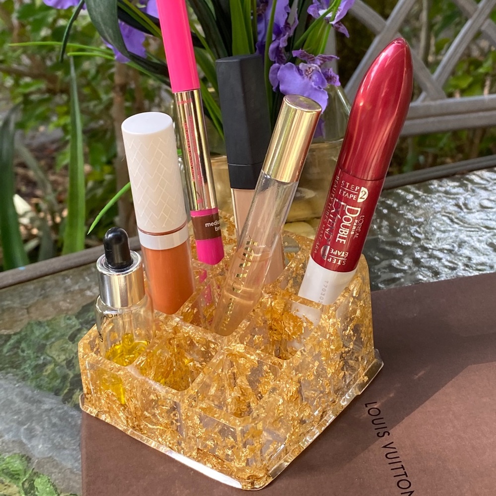 Gold Cosmetic Makeup Organizer Resin Art - Picture 8 of 16
